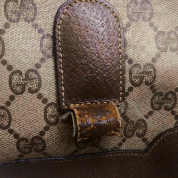 Gucci Vintage GG Logo Boston / Doctor Brown Tan Leather Handbag - FLAW - Picture 16 of 16